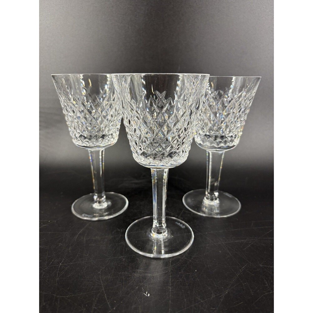 Set of 3 Waterford Crystal Alana Cut Cross Hatch Claret Wine